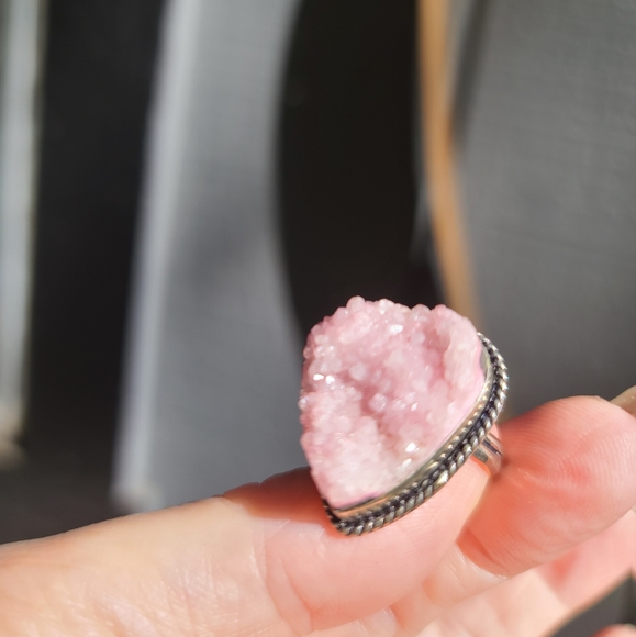 Rose quartz 28k drutzy sterling ring sz8.5 - Picture 6 of 9